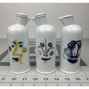 Vintage Picasso FACES Victoria Porcelain Oil And Vinegar Dispenser Set Of 3 1960
